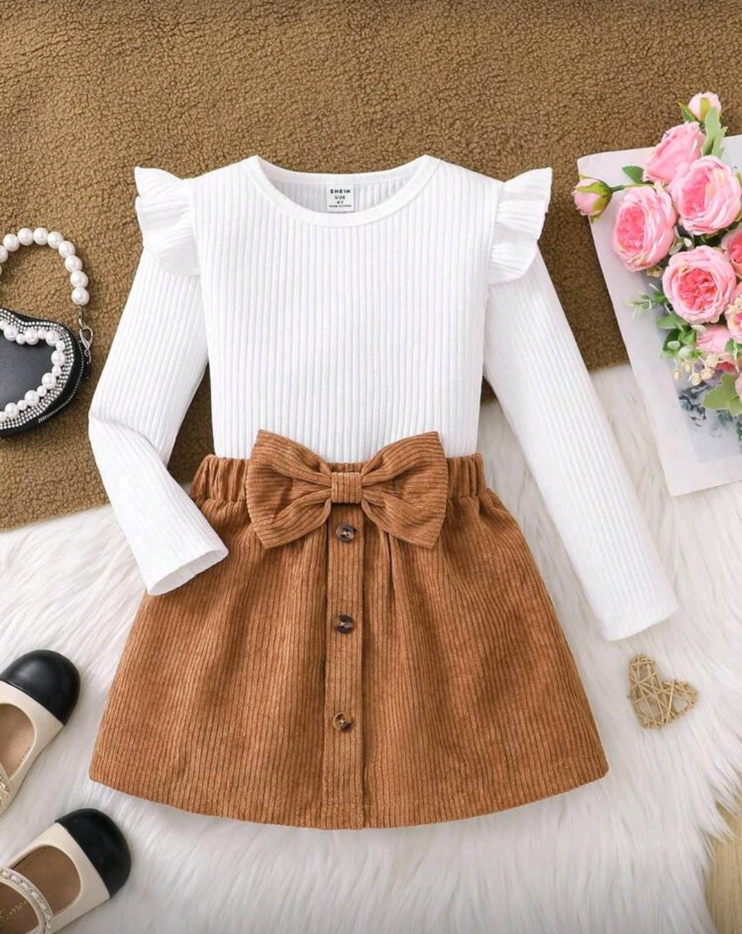 2 pièces Ensemble de chemise et jupe pour jeune fille