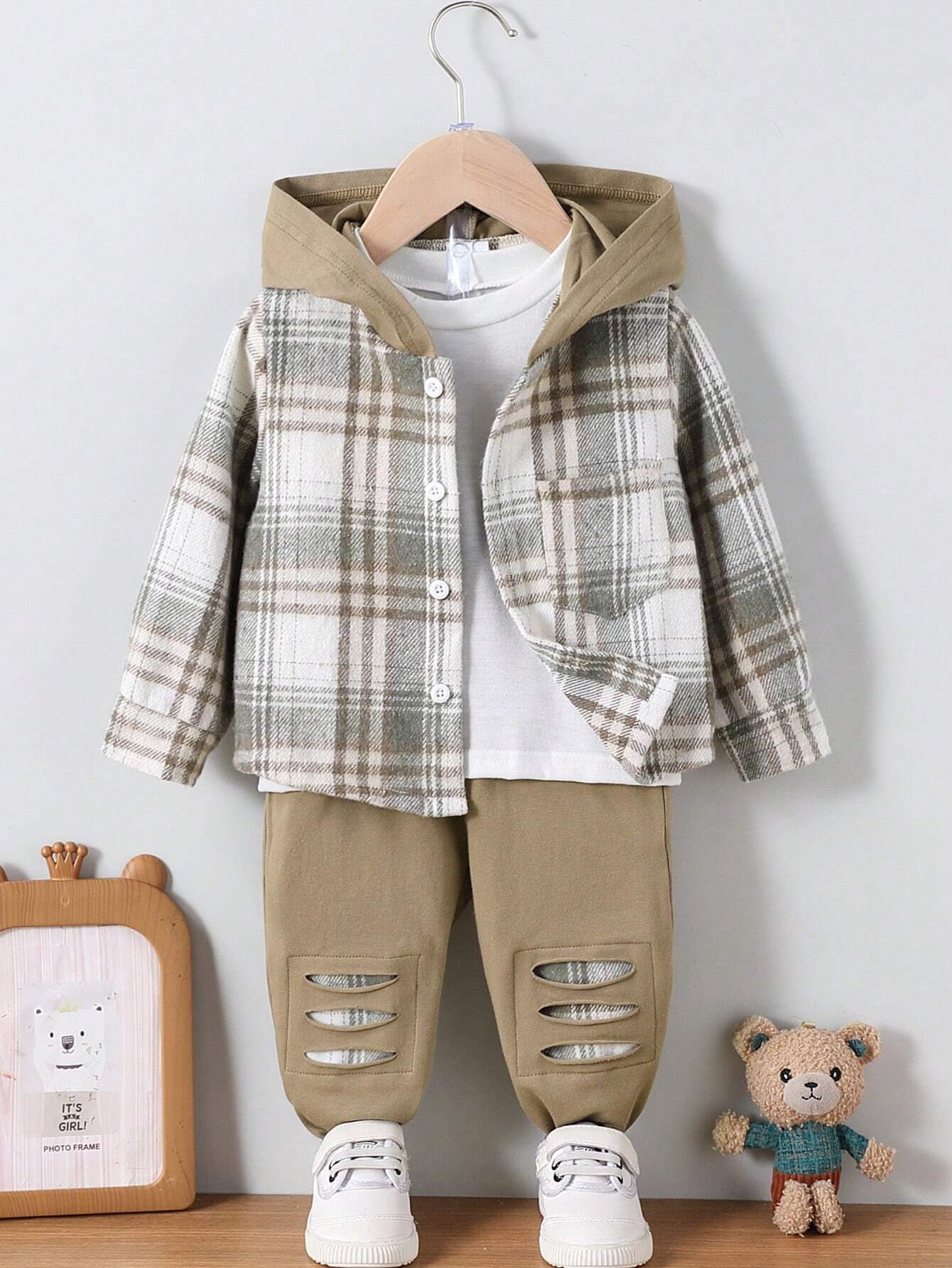 Ensemble de Top à capuche et pantalon avec motif à carreaux