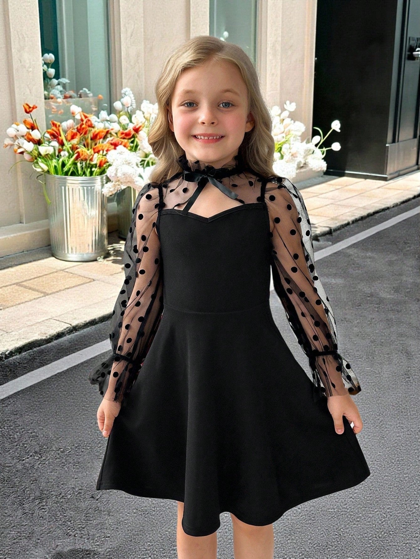 Robe longue à manches longues pour jeunes filles, élégante