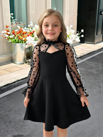 Robe longue à manches longues pour jeunes filles, élégante