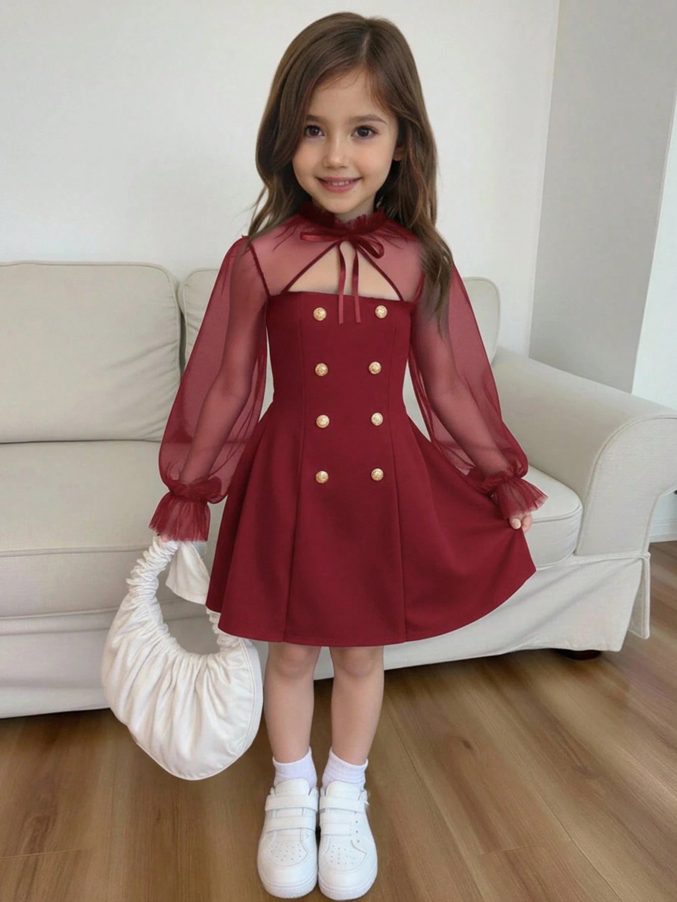 Robe à manches évasées en maille contrastée pour jeune fille,