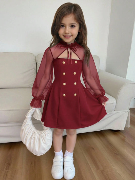 Robe à manches évasées en maille contrastée pour jeune fille,