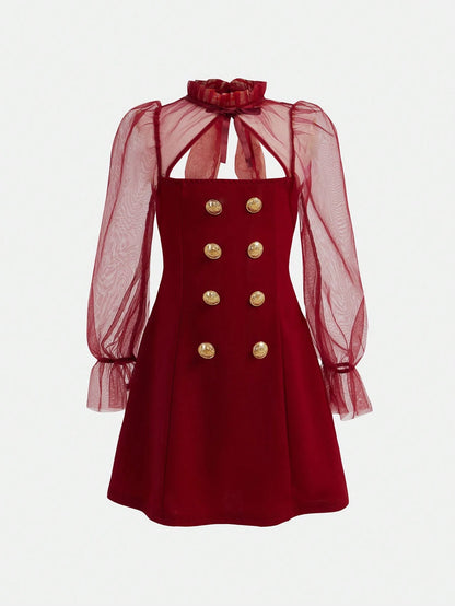 Robe à manches évasées en maille contrastée pour jeune fille,