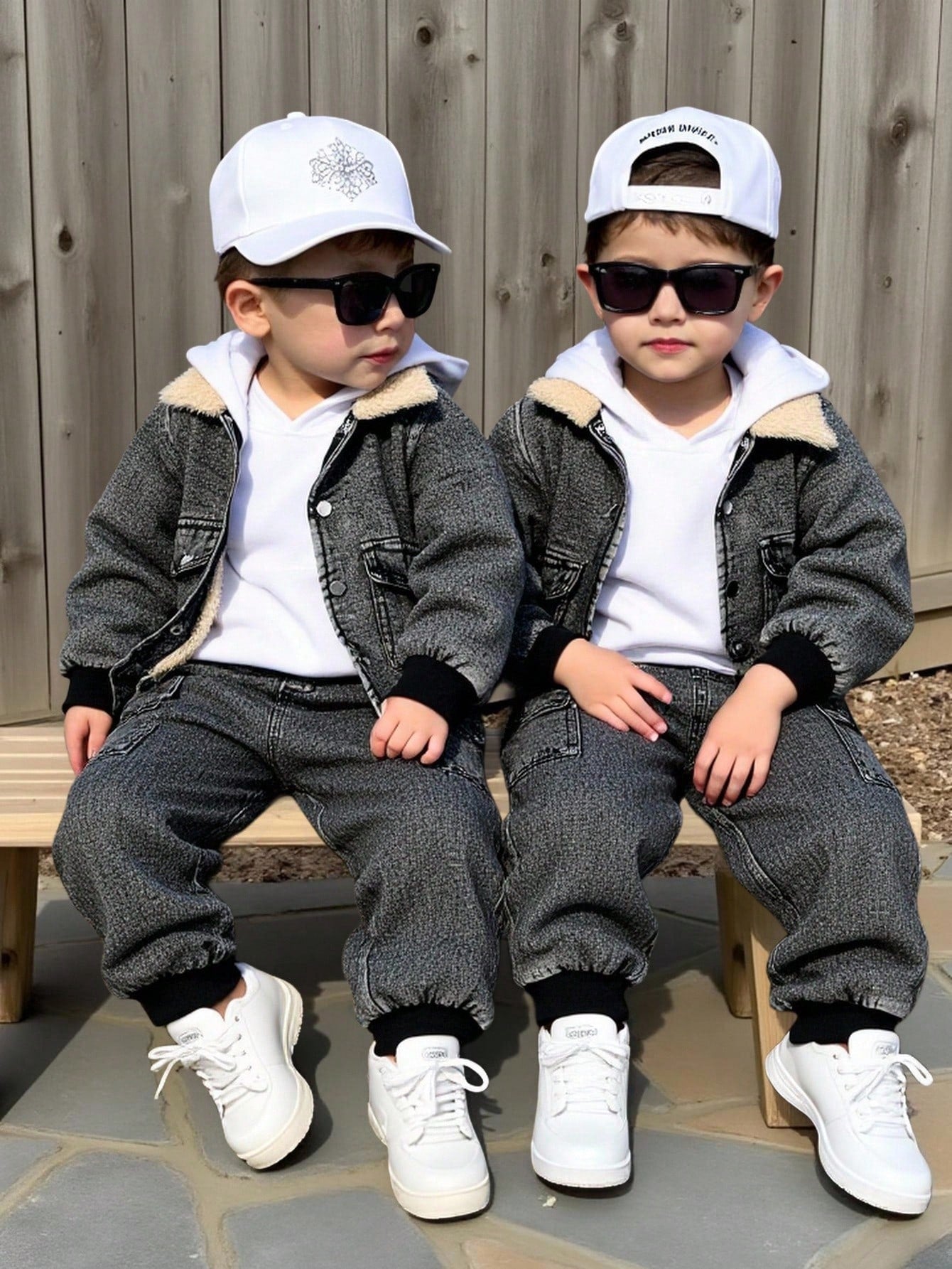 2 pièces Ensemble veste de baseball à col en polaire épaisse délavée et pantalon cargo décontracté pour jeunes garçons