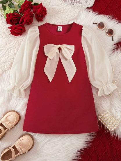Robe à manches longues en tricot rouge élégante et mignonne pour jeune fille