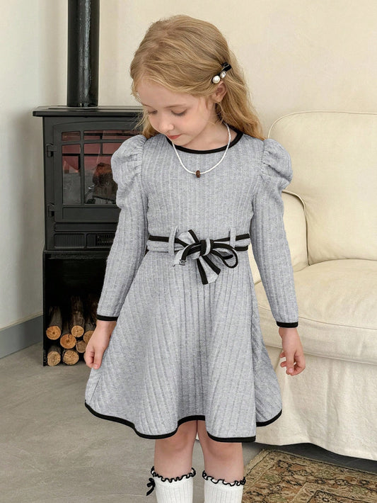 Robe décontracté en tricot blocs de couleurs pour jeune fille