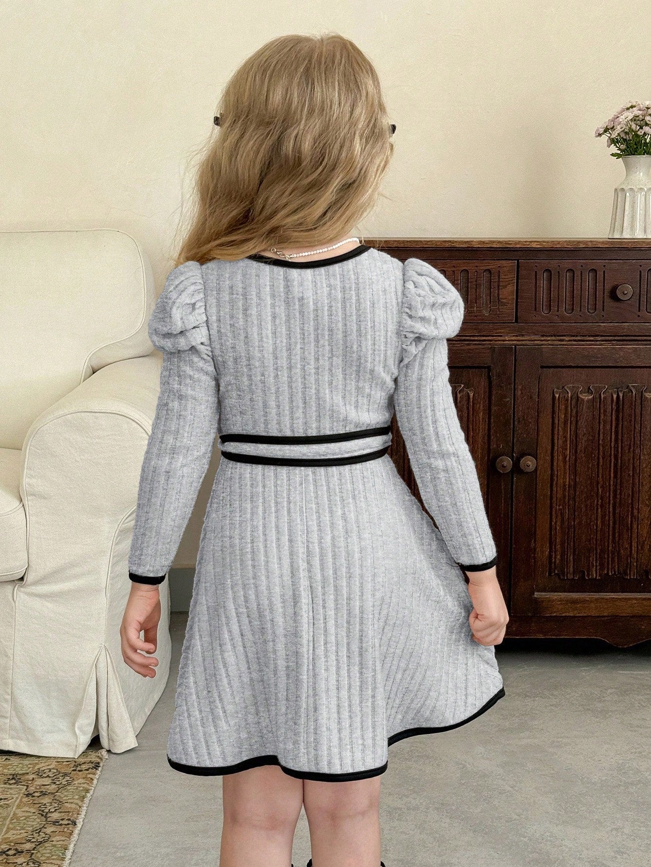 Robe décontracté en tricot blocs de couleurs pour jeune fille