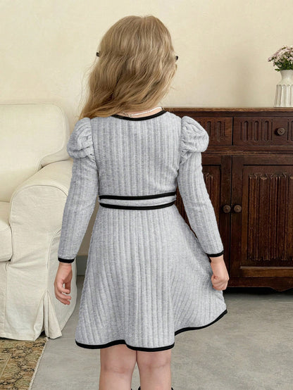 Robe décontracté en tricot blocs de couleurs pour jeune fille