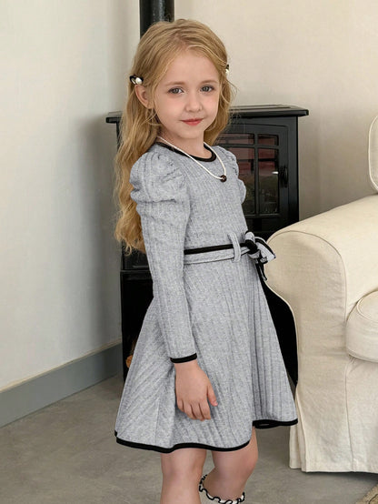 Robe décontracté en tricot blocs de couleurs pour jeune fille