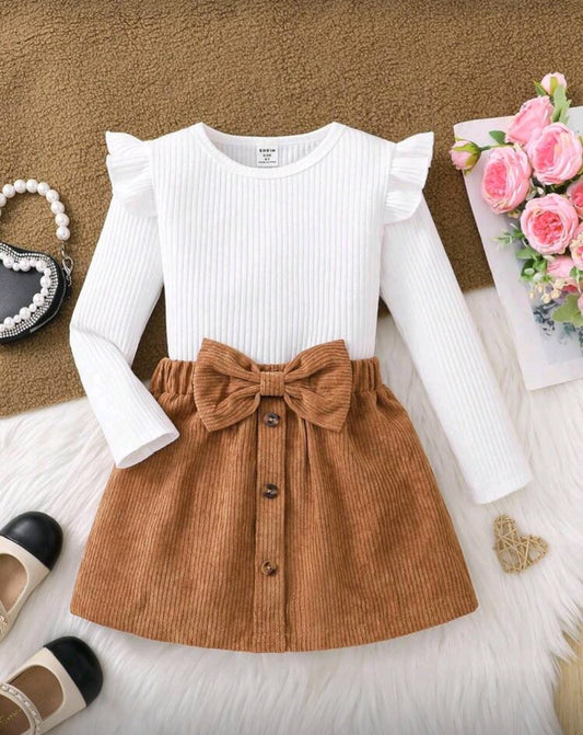 2 pièces Ensemble de chemise et jupe pour jeune fille